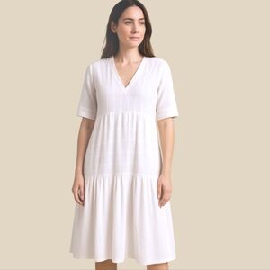 Studio One White Tiered V-Neck Midi Dress  Perfect Summer Cottagecore Staple